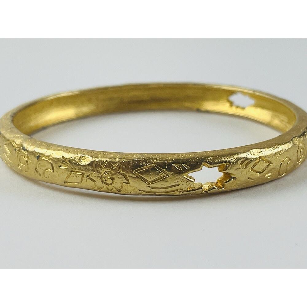 Liz Claiborne Bangle Bracelet Gold Tone Star cut out Etched LCi Moon Spiral Burs - Picture 3 of 11